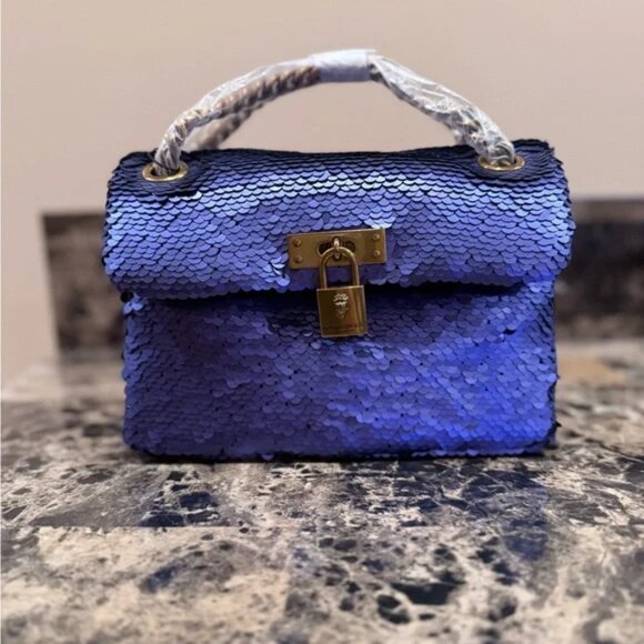 NWT Kurt Geiger Blue/Black Sequin Mini Brixton Crossbody Bag - Picture 8 of 8